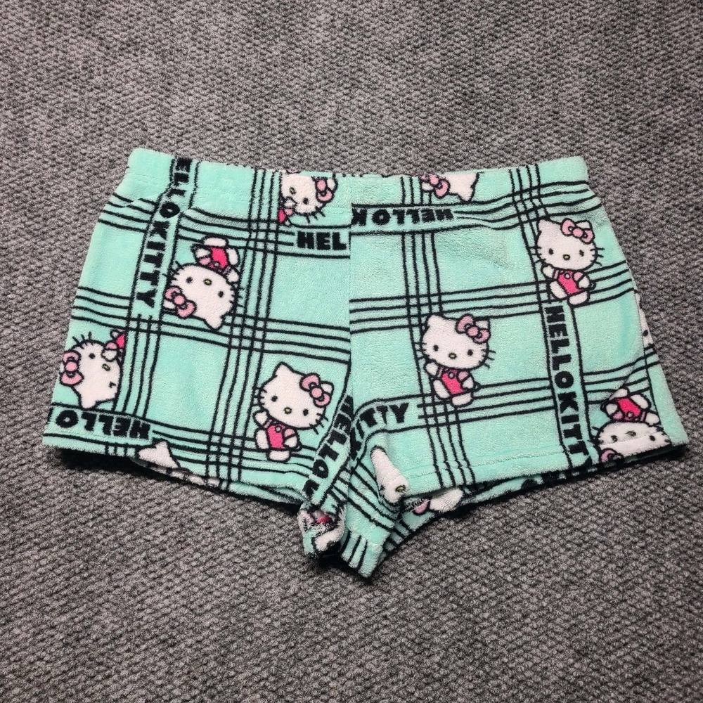 Hello Kitty Sanrio Blue Plush Fleece Pajama Sleep Shorts Women Large Blue Soft